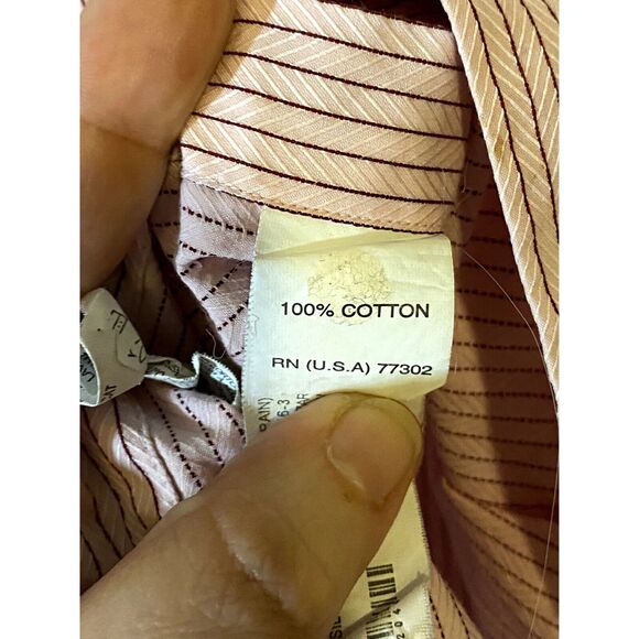 Zara Man US 17 Dress Shirt Mens Button Down Long Sleeve Collar Pink Red Stripe - Picture 13 of 13